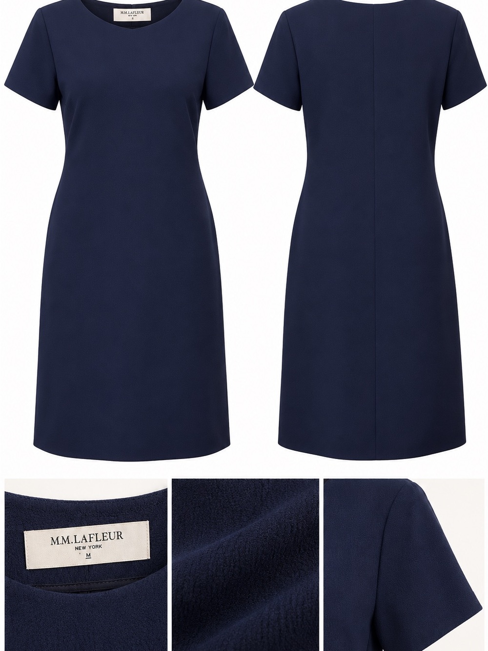 M.M.LaFleur Navy Blue Short Sleeve Shift Dress Size M Workwear